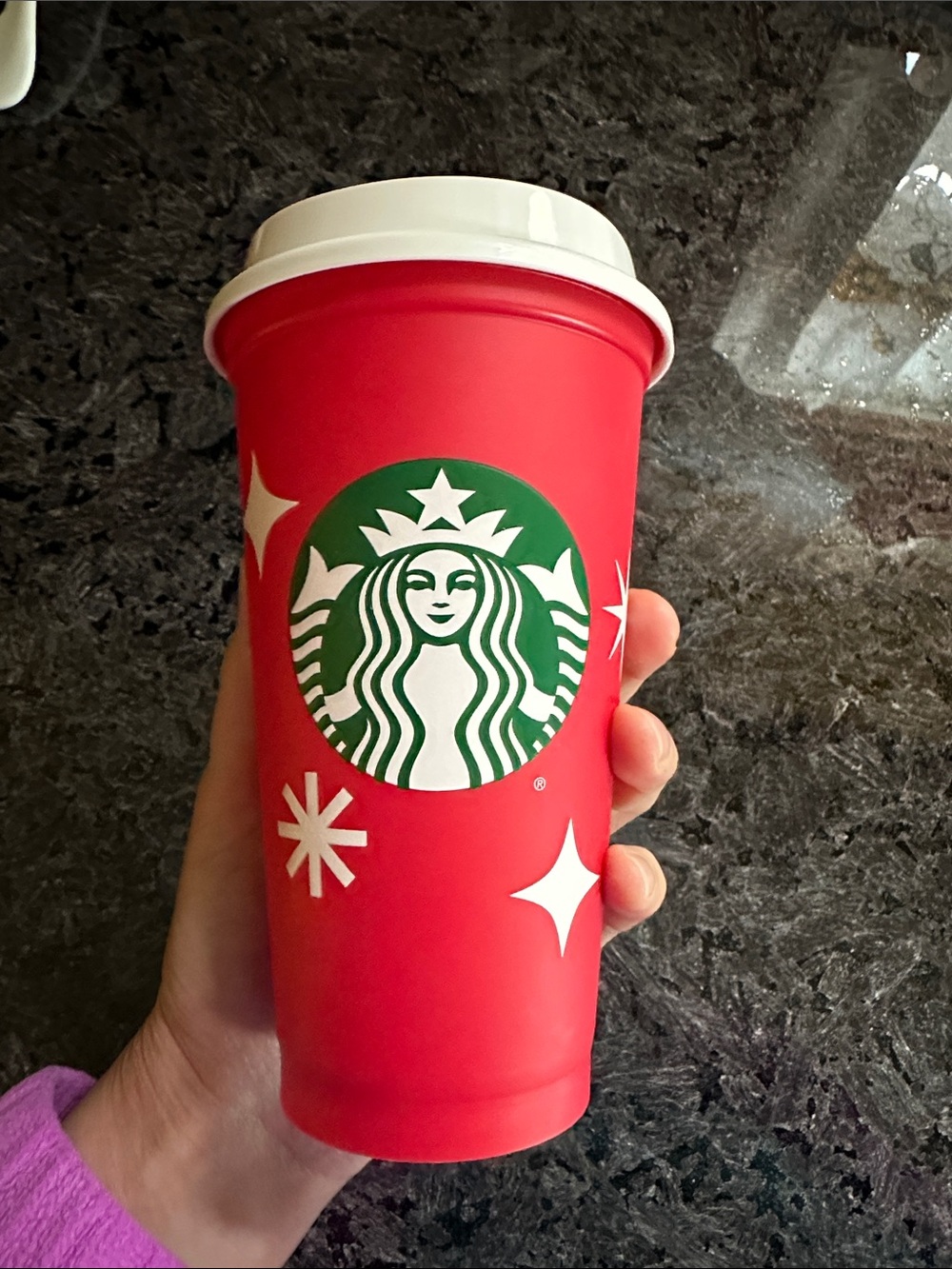 Starbucks Red Holiday Cup with Green Siren and White Lid